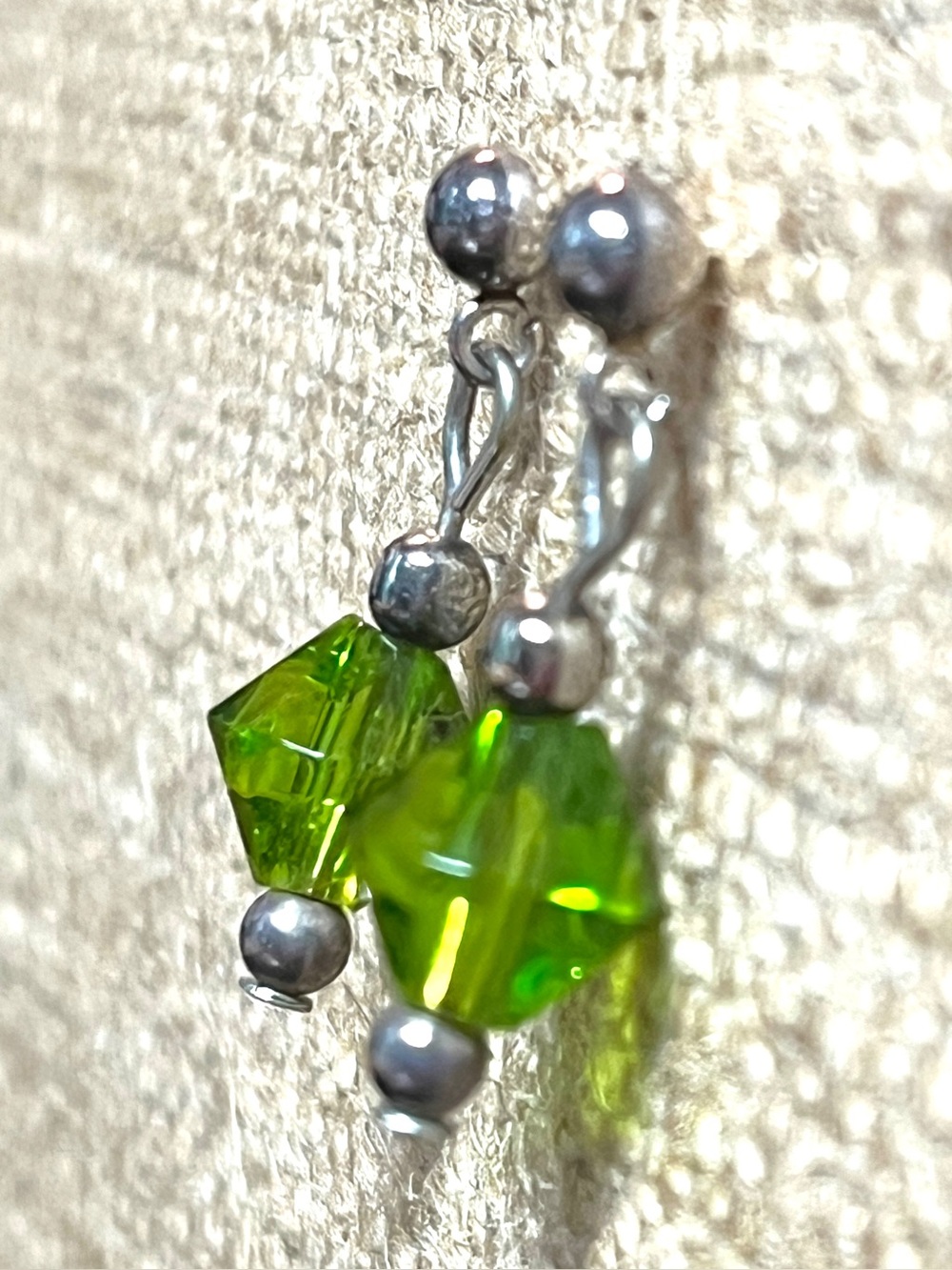 Peridot Bicone Crystal  & Sterling Silver Pierced Earrings August Birthstone